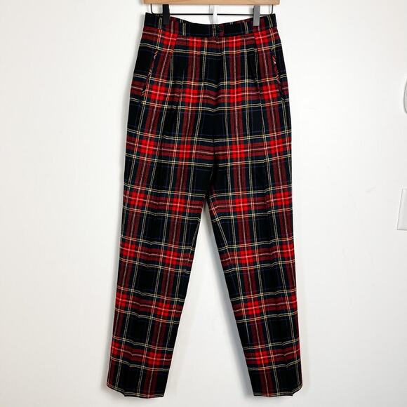 Vintage James Pringle Wool Tartan Plaid Pant Scotland 10 Actual 28x29 High Waist - Picture 1 of 10